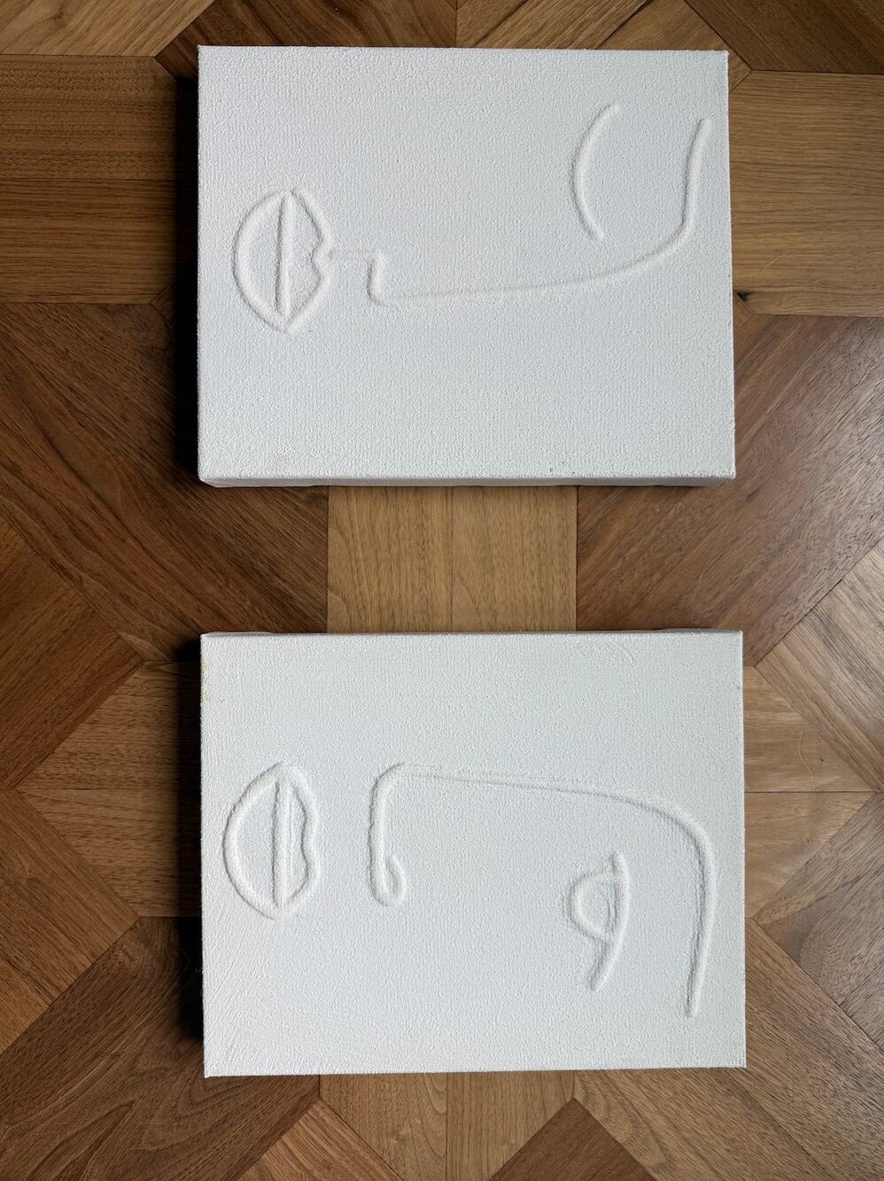 Set of 2 Textured Abstract Face Canvas Wall Art – Modern Minimalist Decor